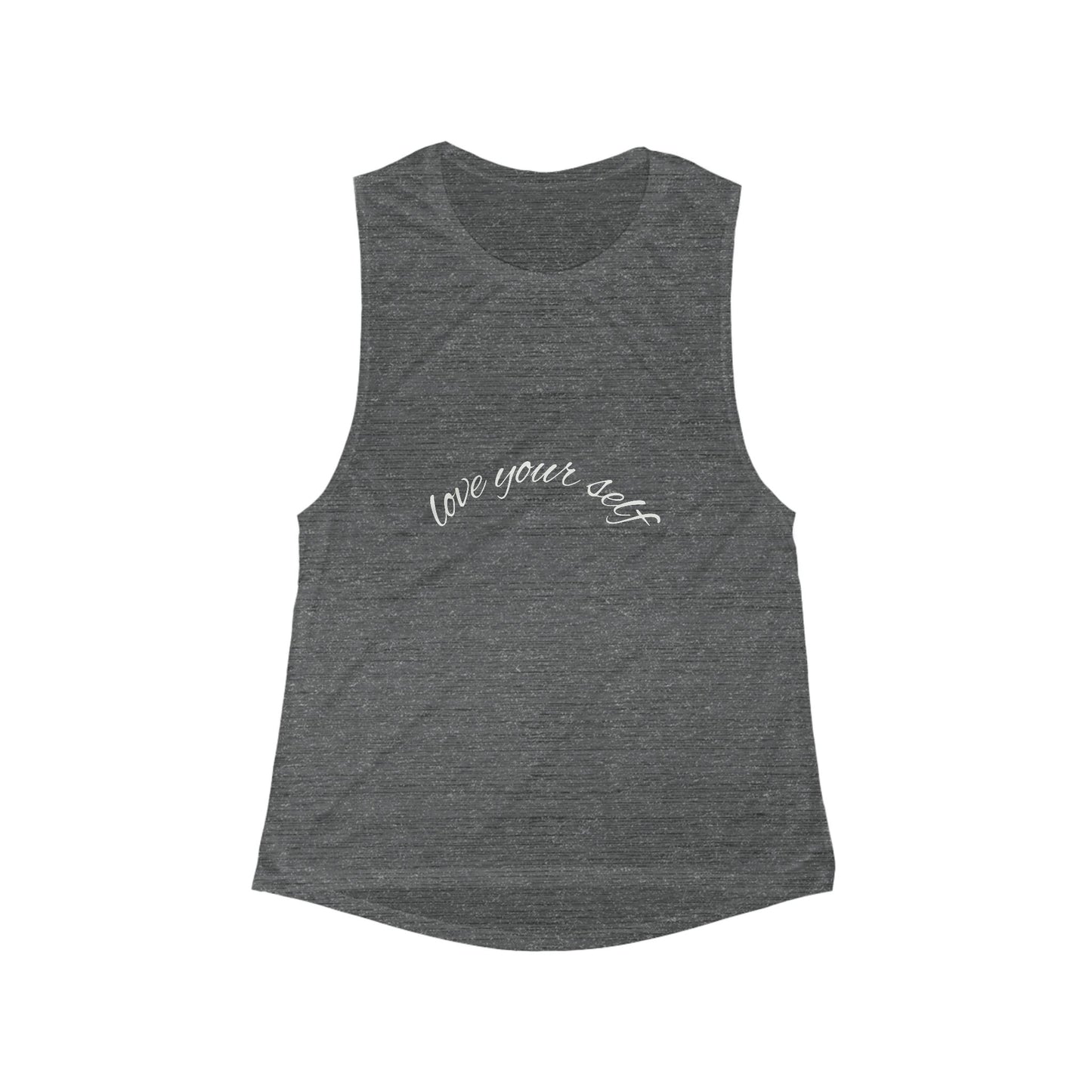 Women's Flowy Scoop Muscle Tank - 'Love Yourself' Motivational Top, Workout Shirt, Casual Wear, Gift for Her, Self-Love Tees