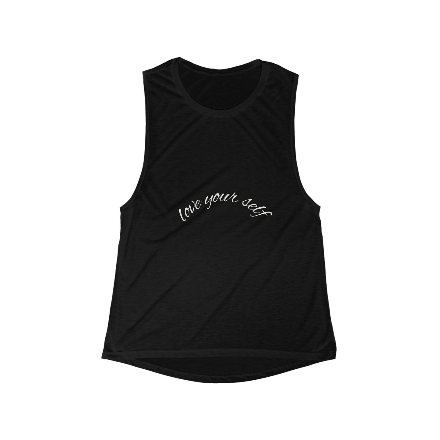 Women's Flowy Scoop Muscle Tank - 'Love Yourself' Motivational Top, Workout Shirt, Casual Wear, Gift for Her, Self-Love Tees